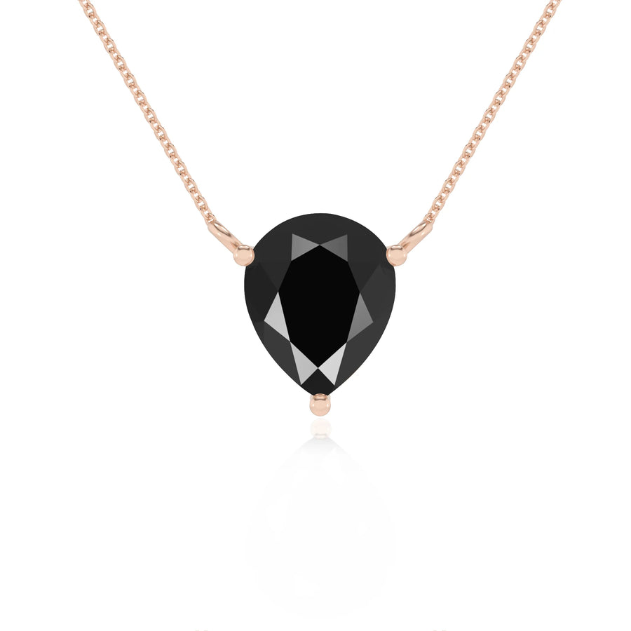 natural black-onyx pear solitaire necklaces in rose gold 