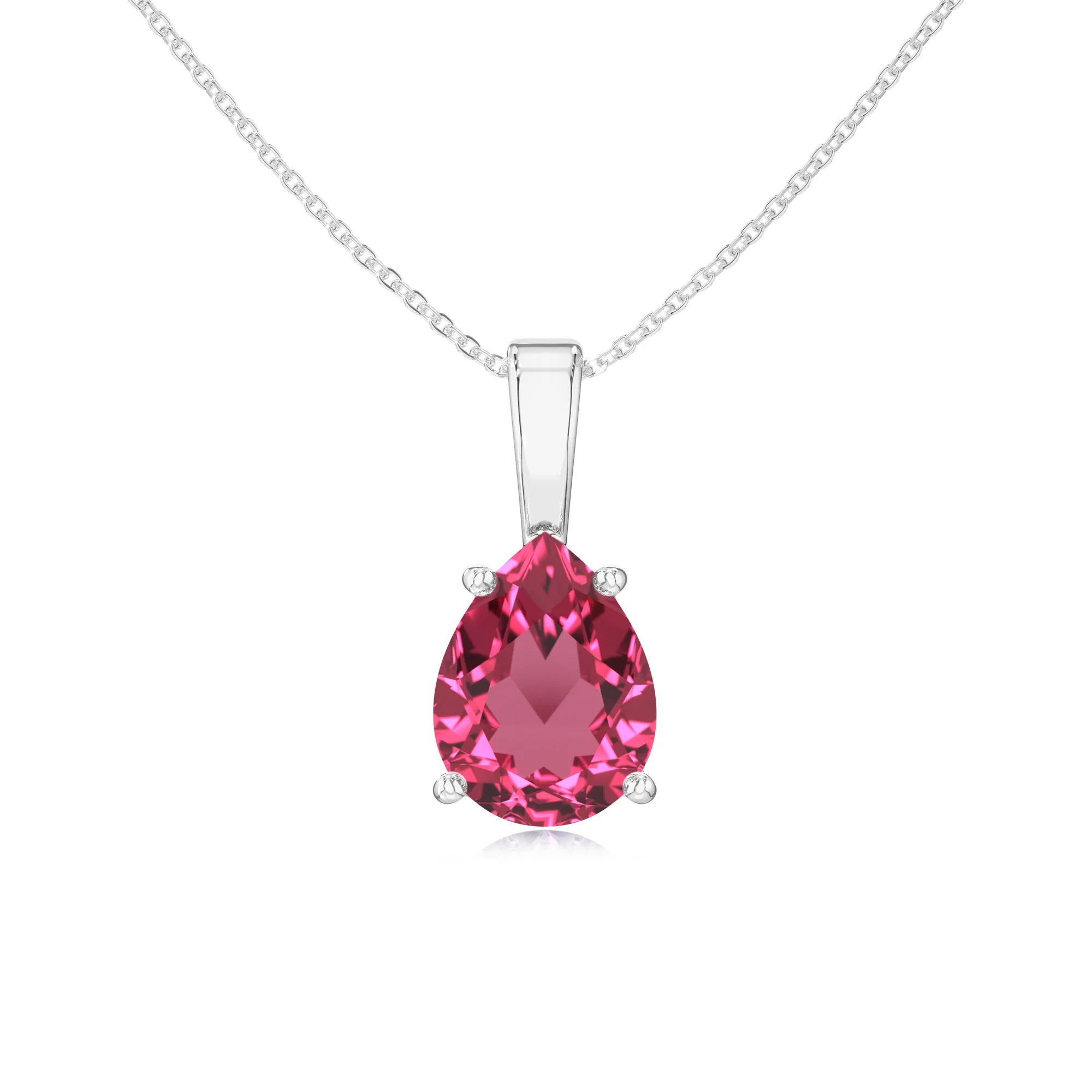 lab grown pink-tourmaline pear solitaire necklaces in white gold 