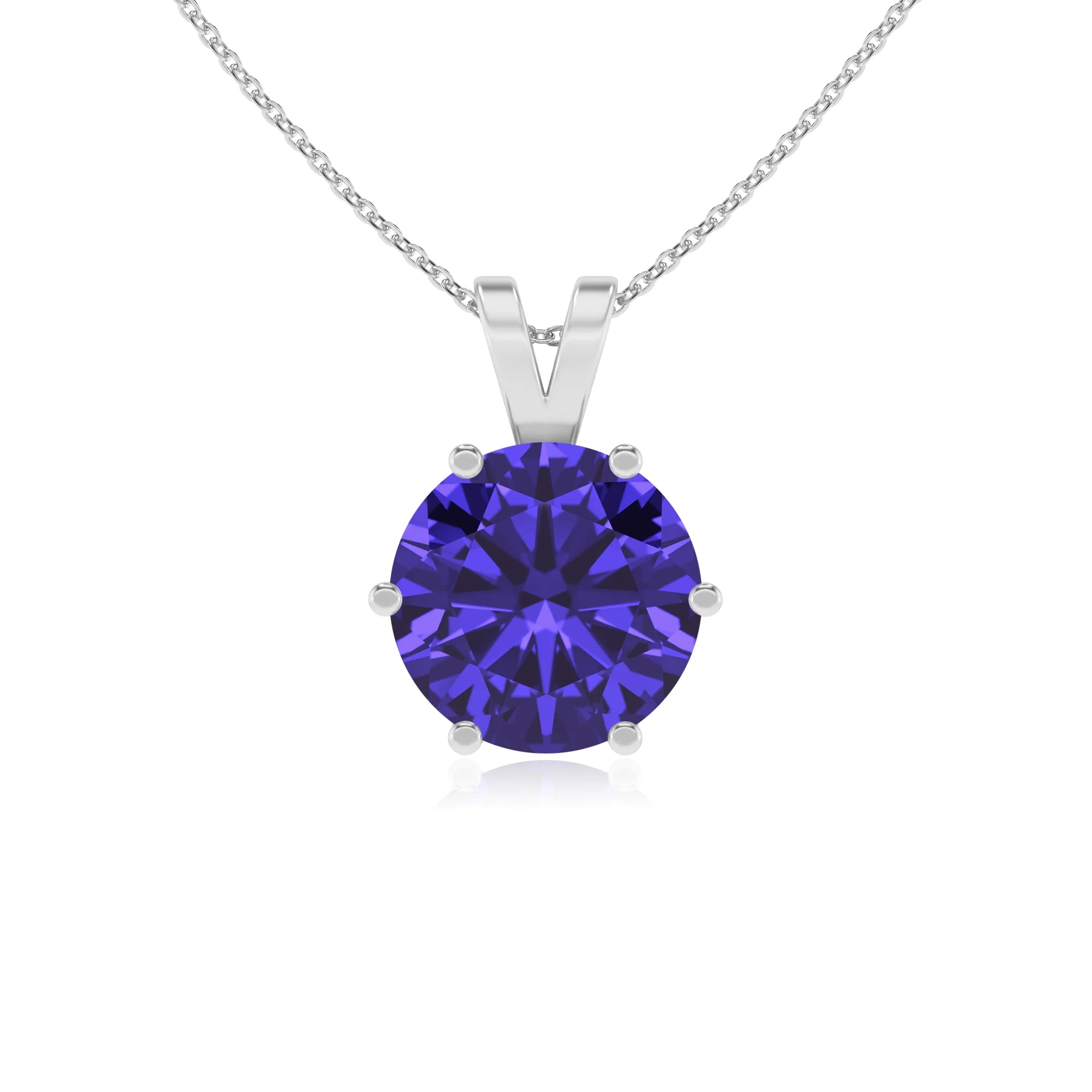 lab grown tanzanite round solitaire v-bale necklaces in white gold 