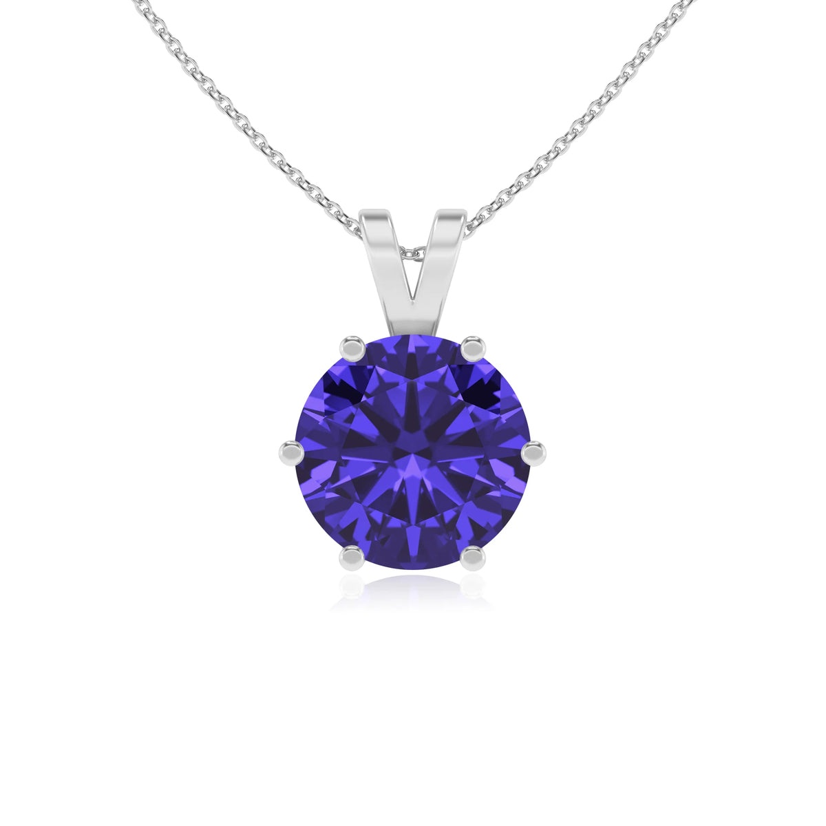 lab grown tanzanite round solitaire v-bale necklaces in white gold 