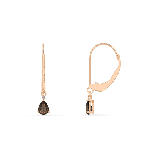 natural smoky quartz pear drop earrings in rose gold 