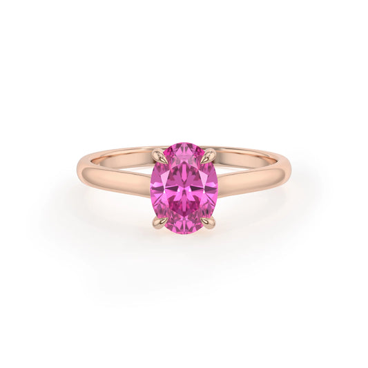 lab grown pink-sapphire oval solitaire rings in rose gold 