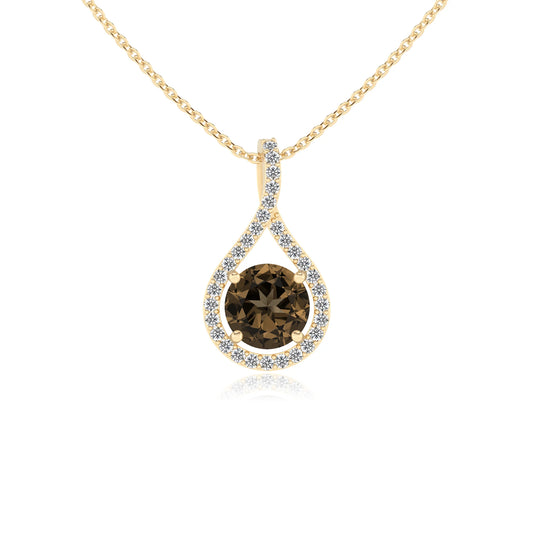 natural smoky-quartz round solitaire necklaces in yellow gold 