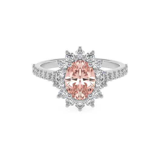 lab grown morganite oval solitaire rings in sterling silver 