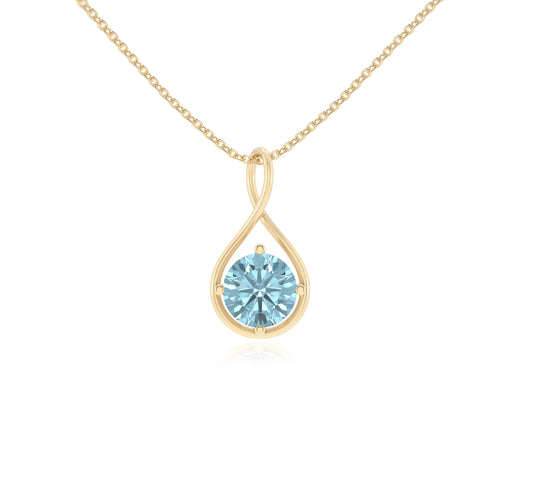 lab grown aquamarine round solitaire necklaces in yellow gold 