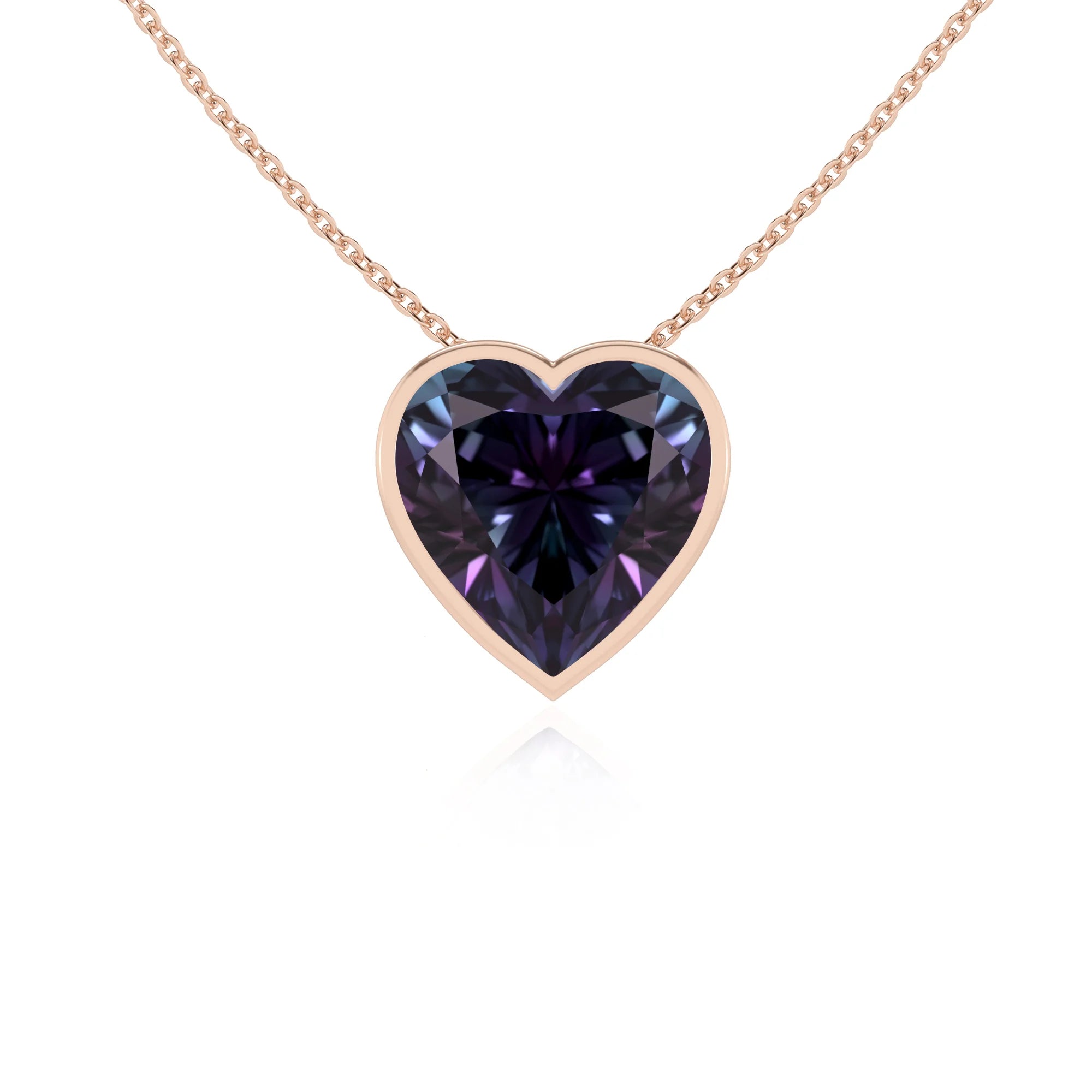 lab grown alexandrite heart solitaire necklaces in rose gold 
