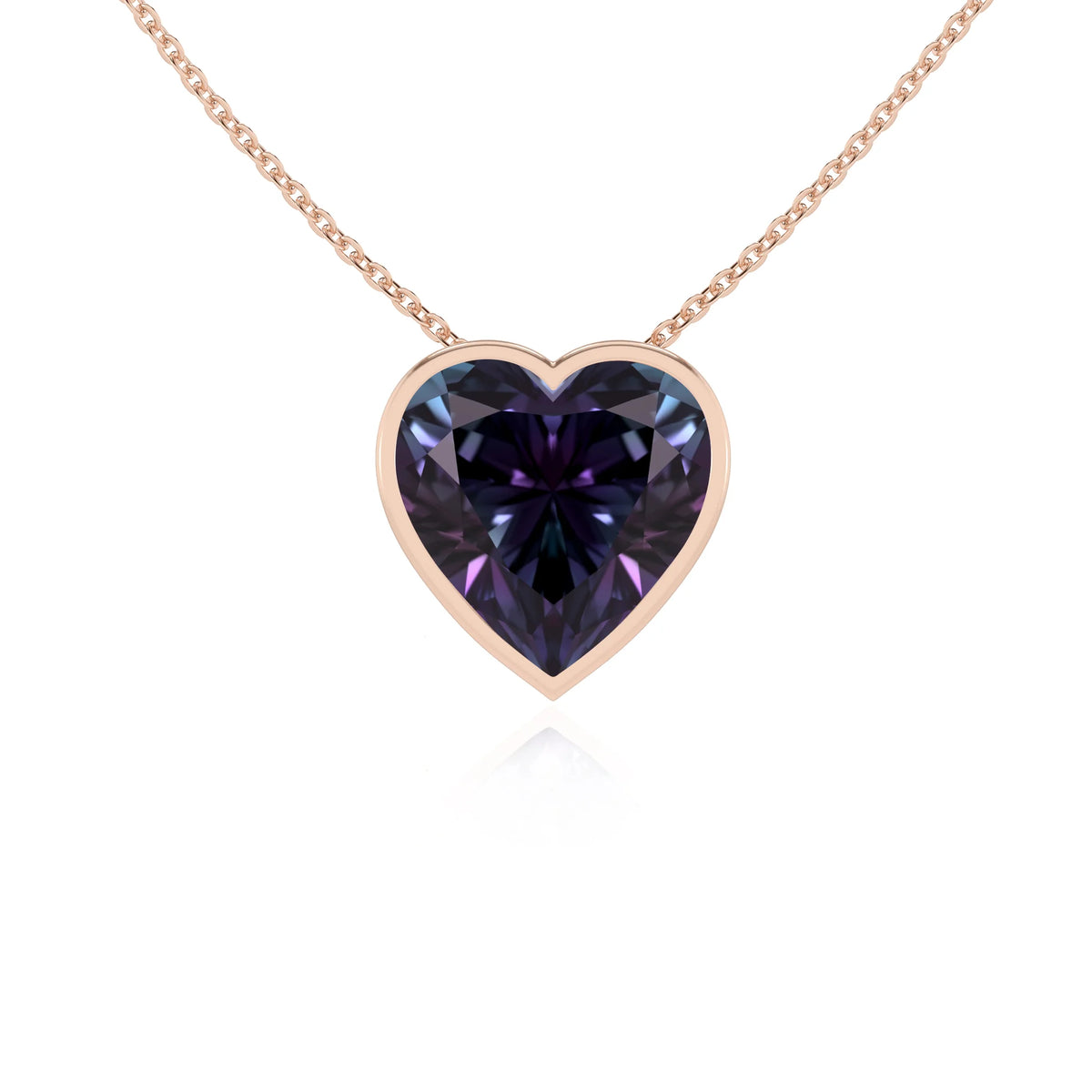 lab grown alexandrite heart solitaire necklaces in rose gold 