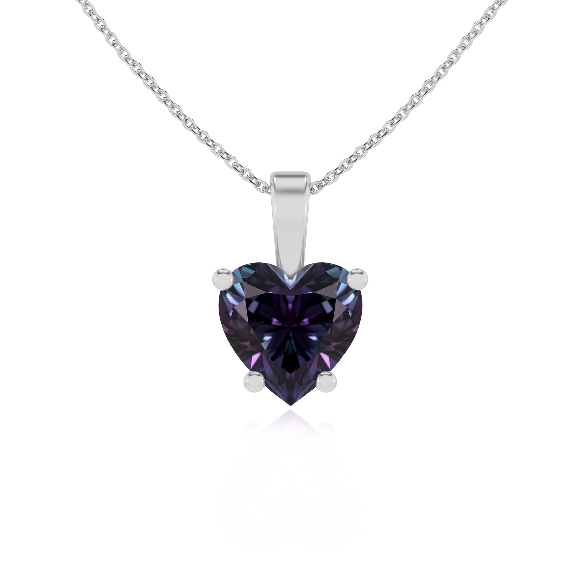 lab grown alexandrite heart solitaire necklaces in platinum 