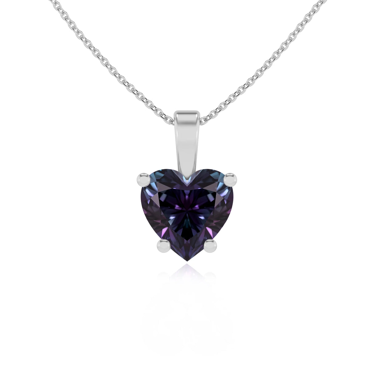 lab grown alexandrite heart solitaire necklaces in platinum 