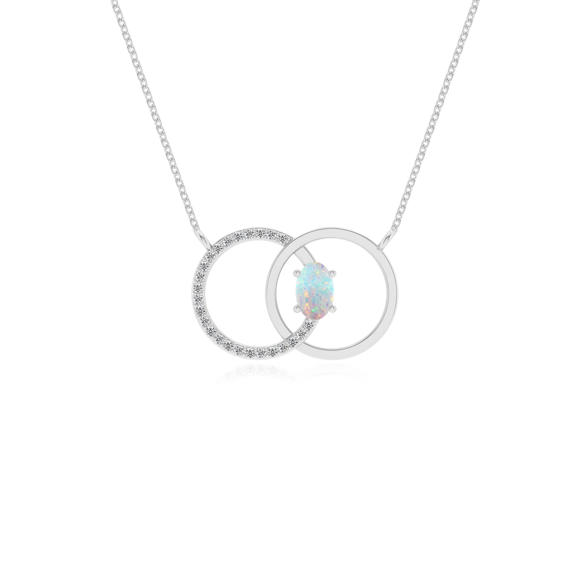 lab grown opal oval solitaire necklaces in white gold 