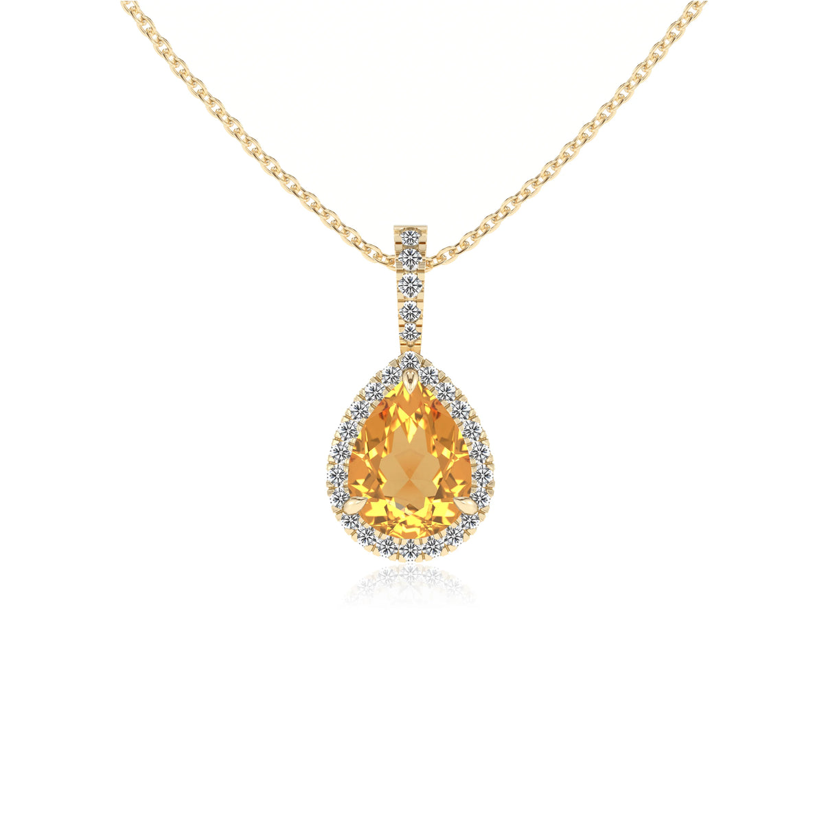 lab grown citrine pear solitaire necklaces in yellow gold 
