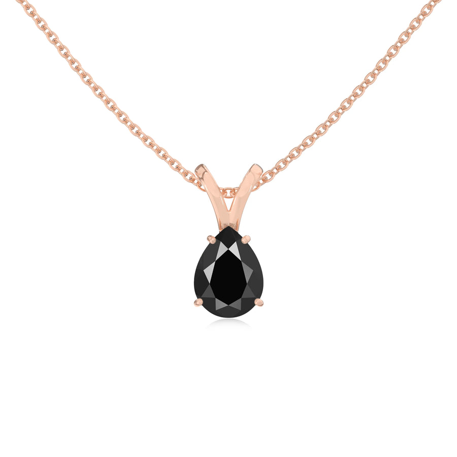 natural black-onyx pear solitaire v-bale necklaces in rose gold 