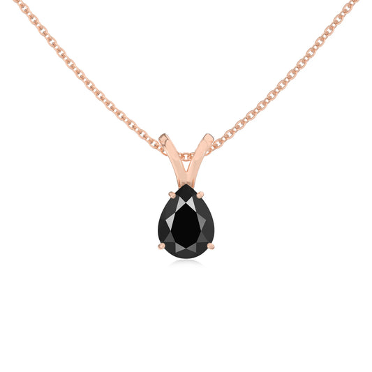 natural black-onyx pear solitaire v-bale necklaces in rose gold 