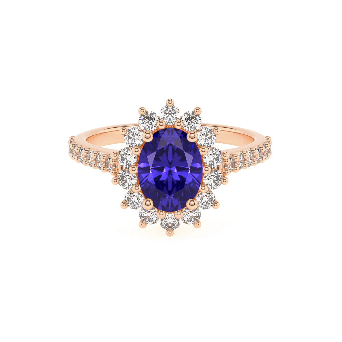 lab grown tanzanite oval solitaire rings in rose gold 