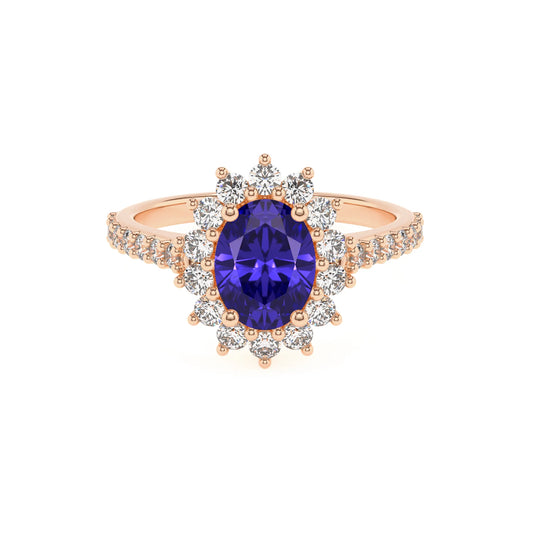 lab grown tanzanite oval solitaire rings in rose gold 