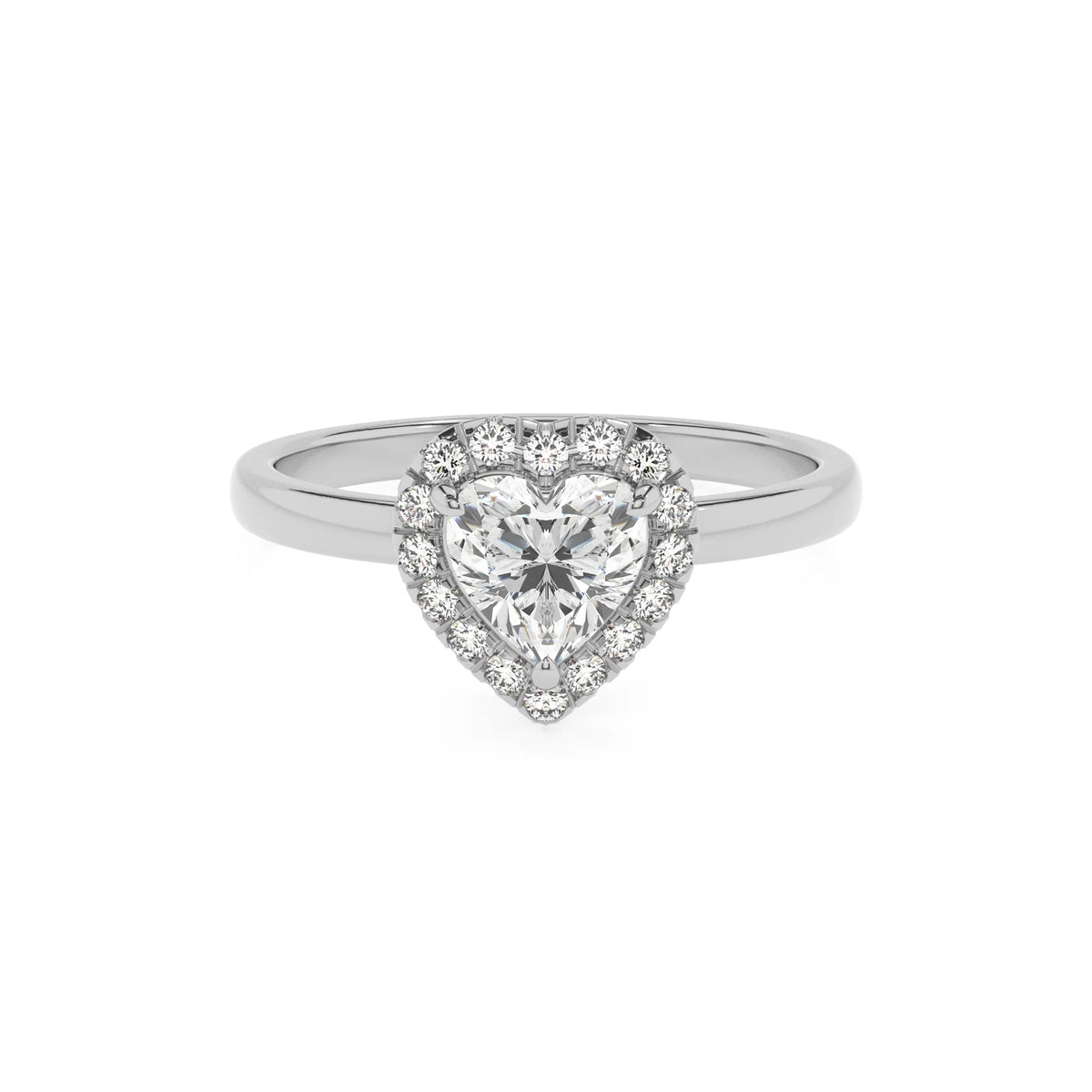 lab grown moissanite heart solitaire rings in platinum 