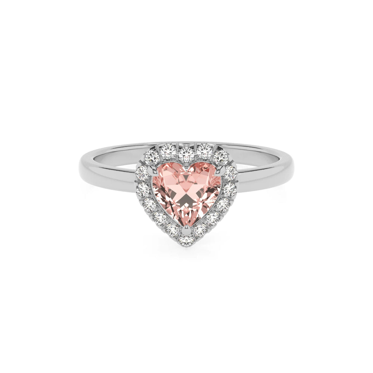 lab grown morganite heart solitaire rings in platinum 