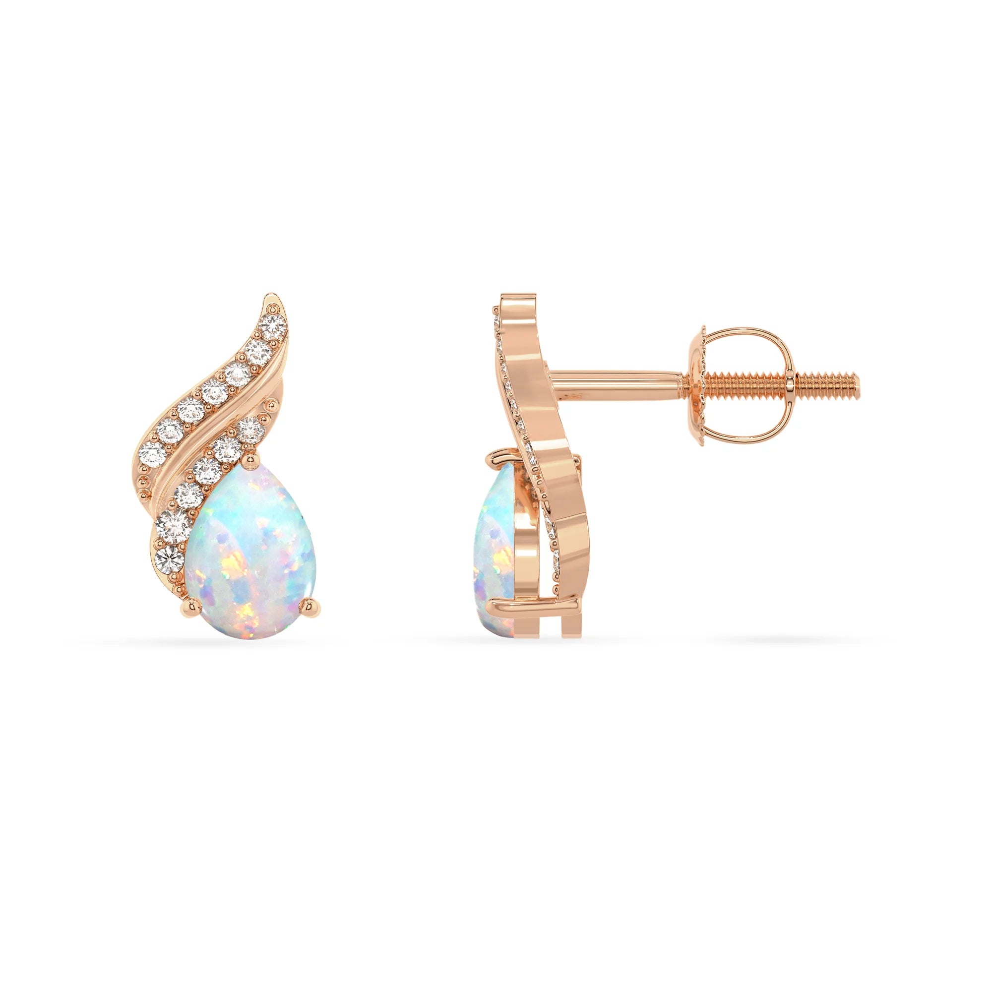 lab grown opal pear stud earrings in rose gold 