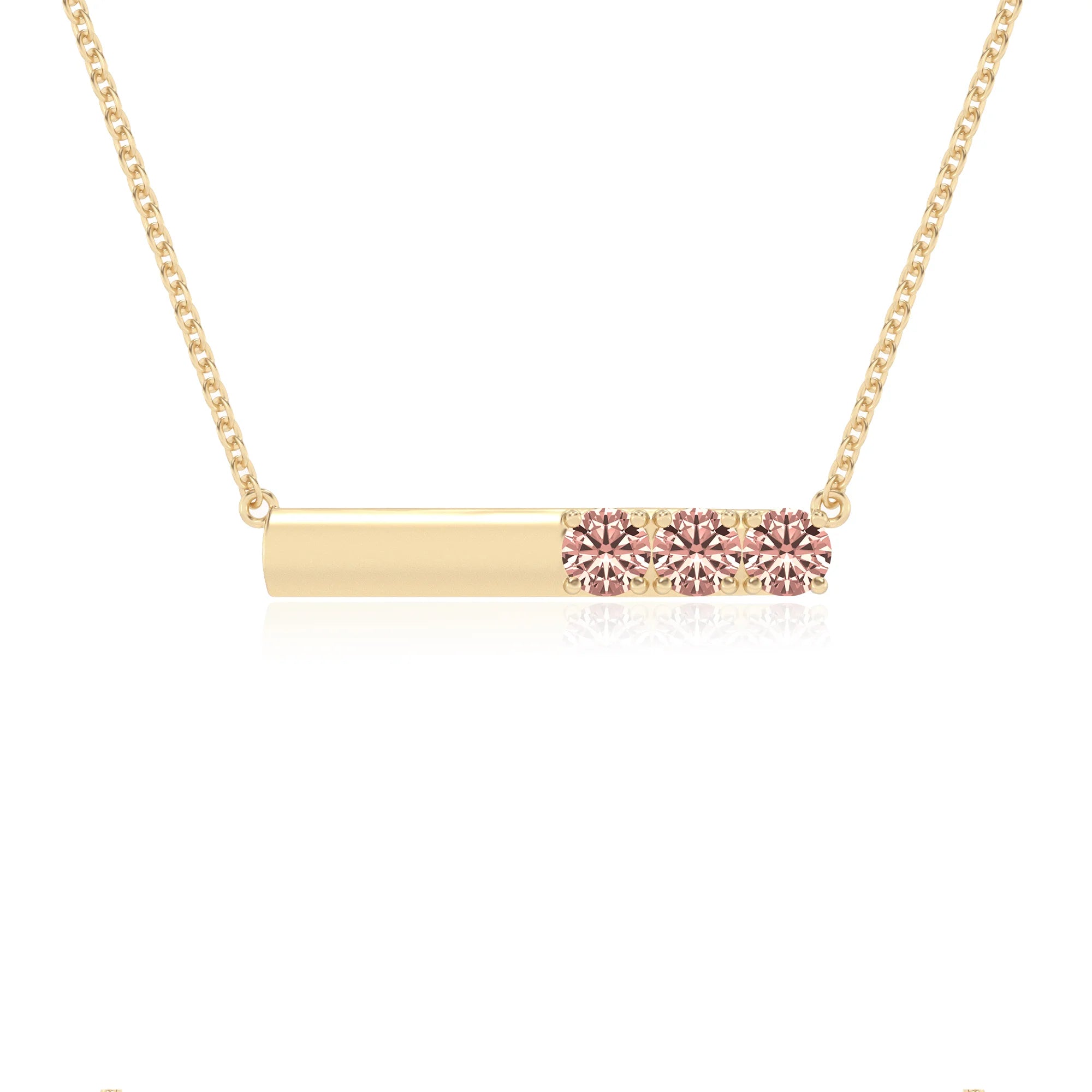 lab grown morganite round bar v-bale necklaces in yellow gold 