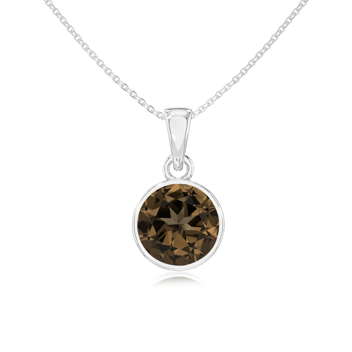 natural smoky-quartz round solitaire necklaces in sterling silver 