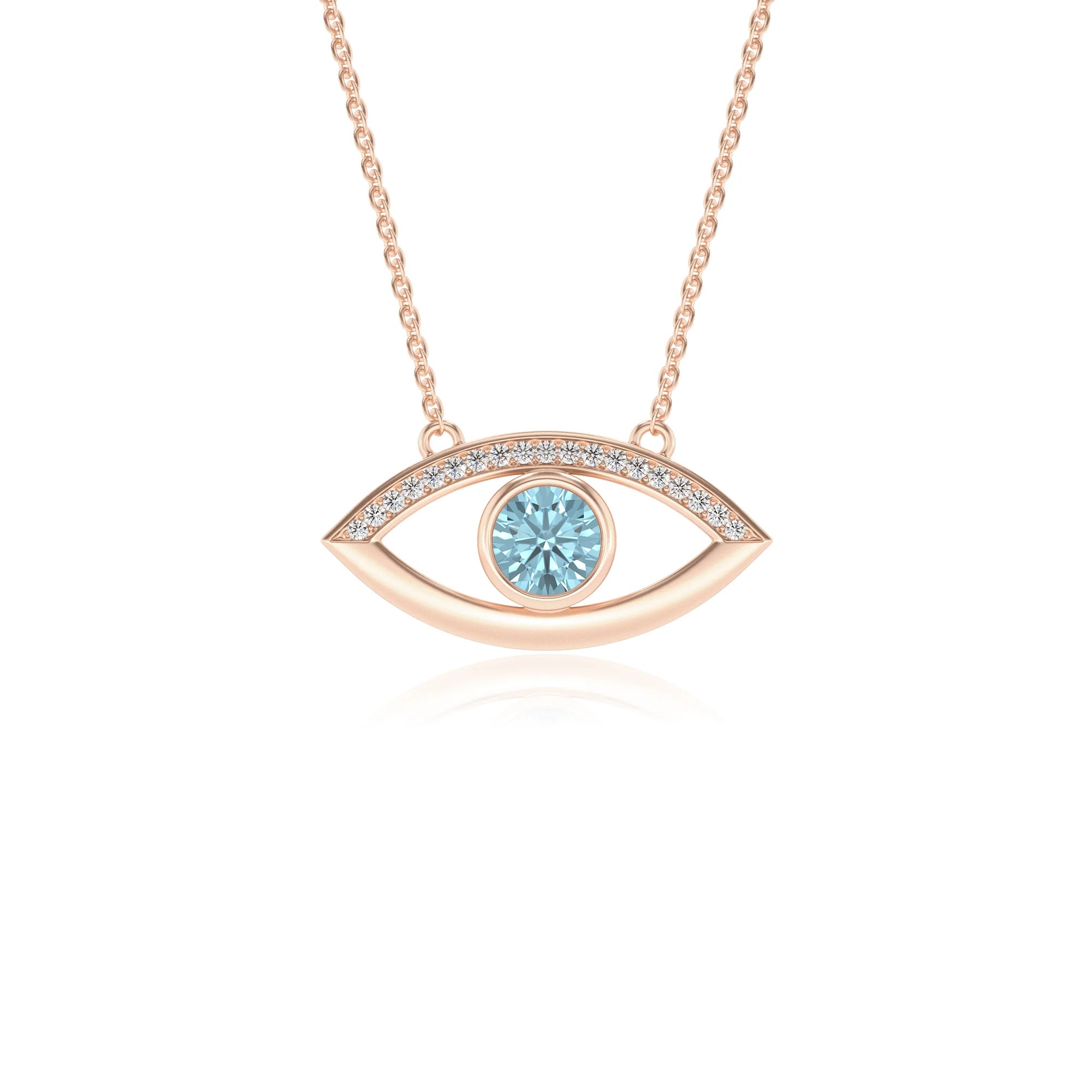lab grown aquamarine round solitaire necklaces in rose gold 