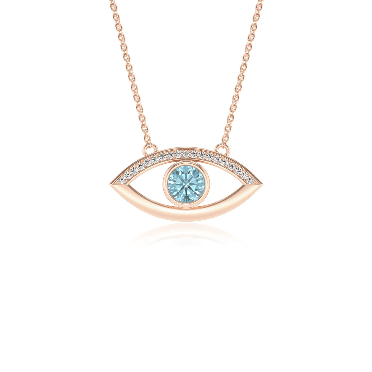 lab grown aquamarine round solitaire necklaces in rose gold 