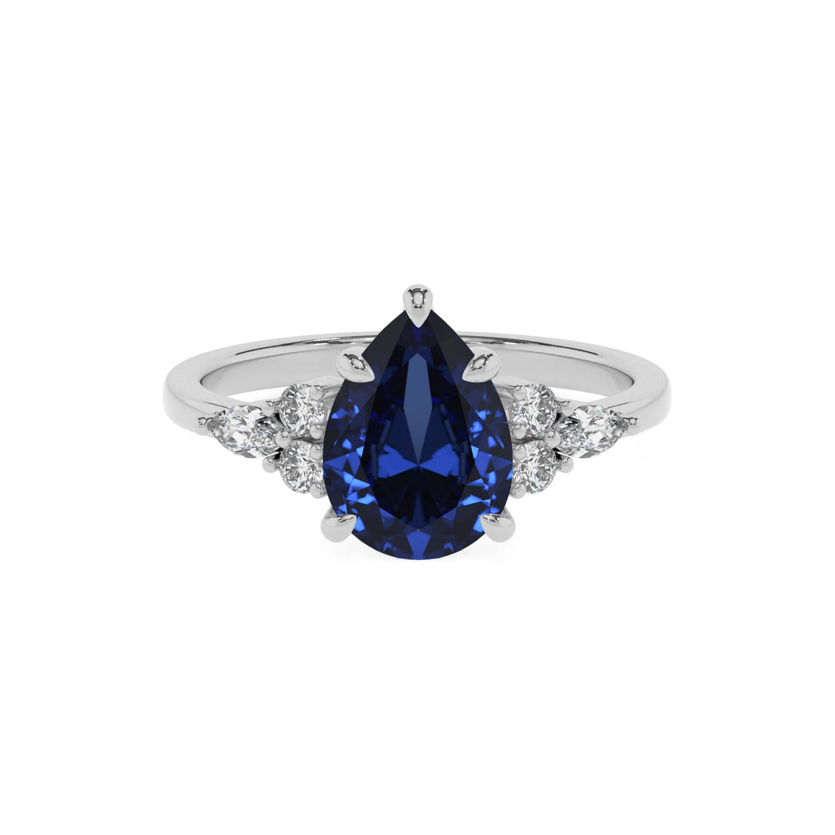 lab grown blue-sapphire pear solitaire rings in sterling silver 