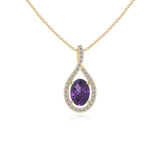 lab grown amethyst oval solitaire necklaces in yellow gold 