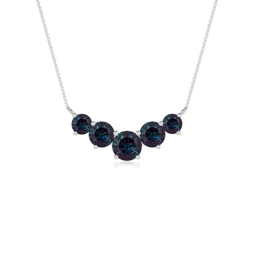 lab grown alexandrite round bar necklaces in white gold 