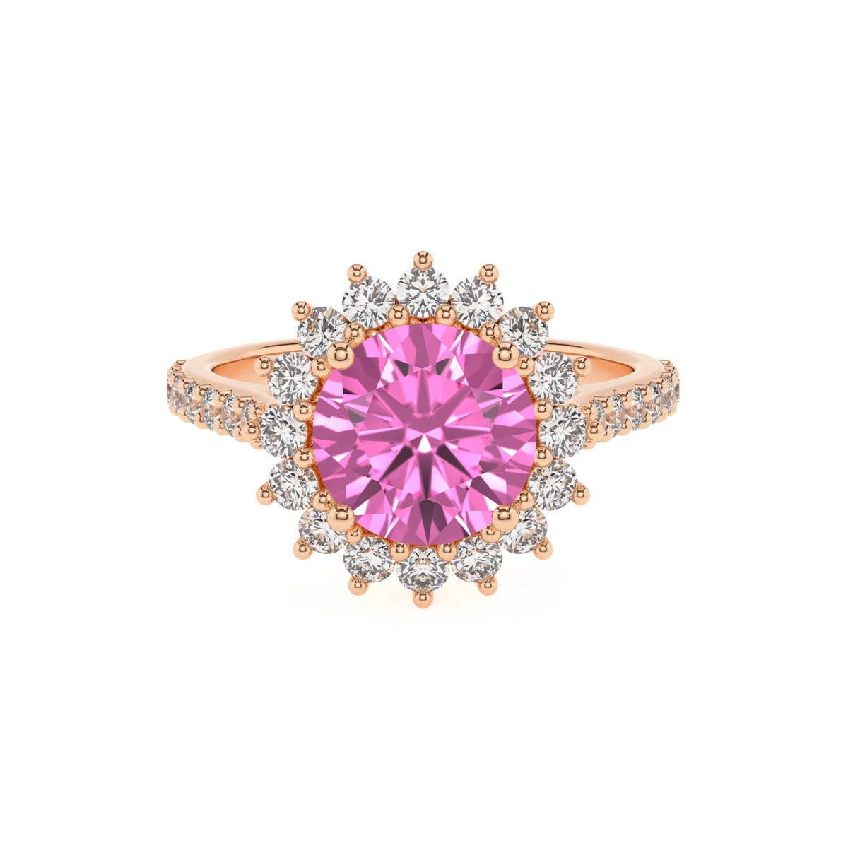 lab grown pink-sapphire round solitaire rings in rose gold 