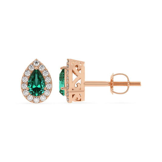 lab grown emerald pear stud earrings in rose gold 