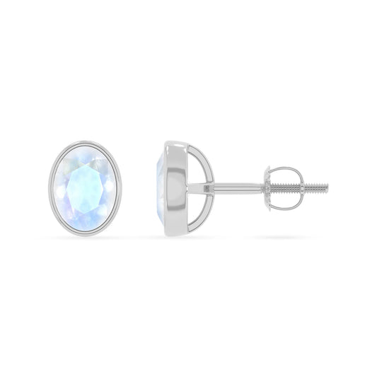 natural rainbow moonstone oval stud earrings in platinum 