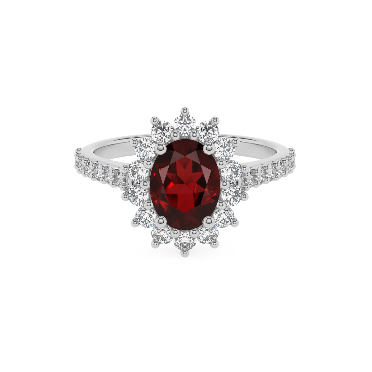 natural garnet oval solitaire rings in white gold 