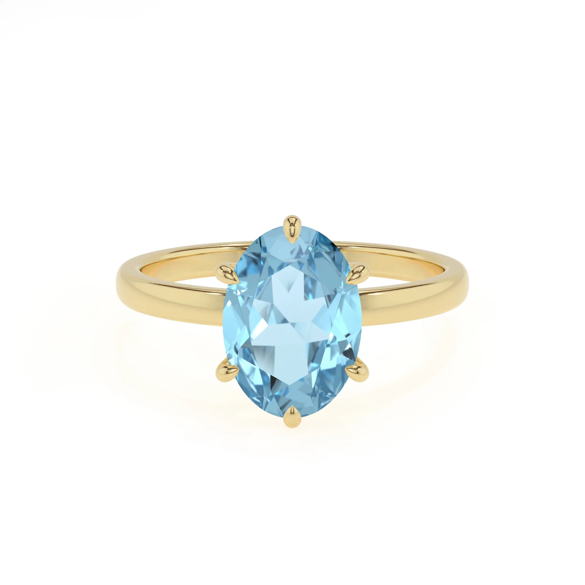 lab grown aquamarine oval solitaire rings in yellow gold 