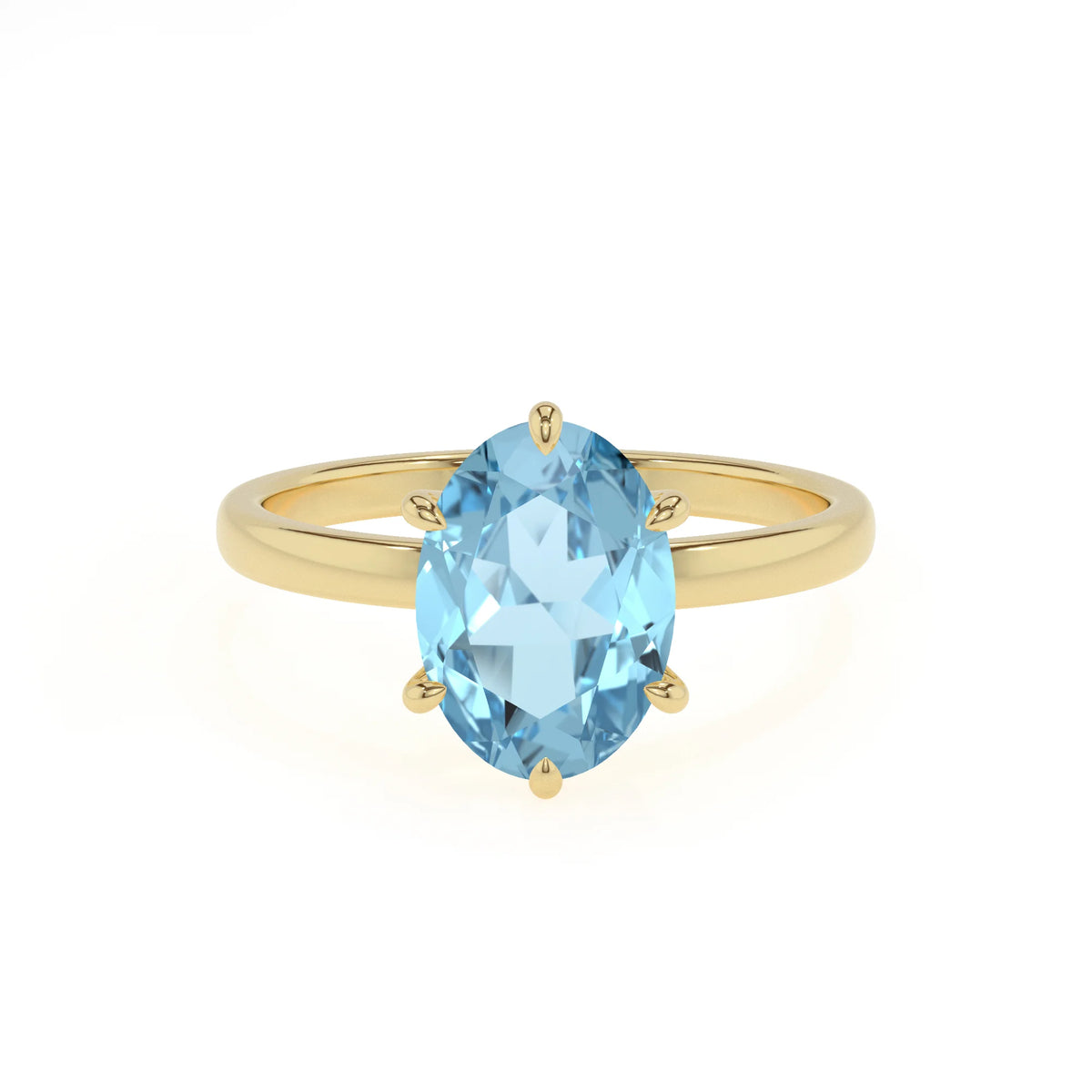 lab grown aquamarine oval solitaire rings in yellow gold 