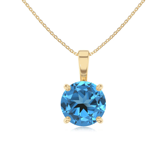 natural swiss-blue-topaz round solitaire necklaces in yellow gold 