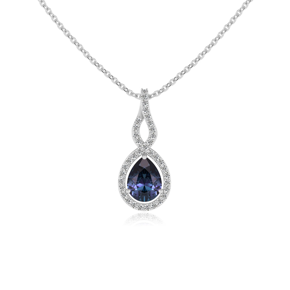 lab grown alexandrite pear necklaces in platinum 