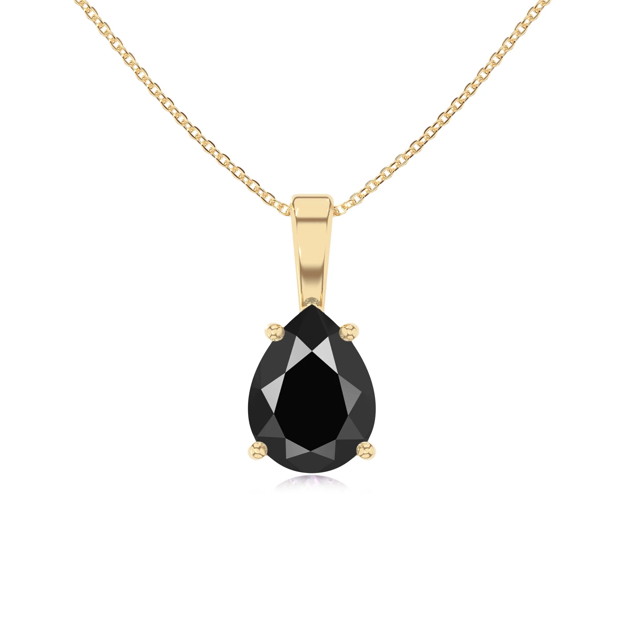 natural black-onyx pear solitaire necklaces in yellow gold 