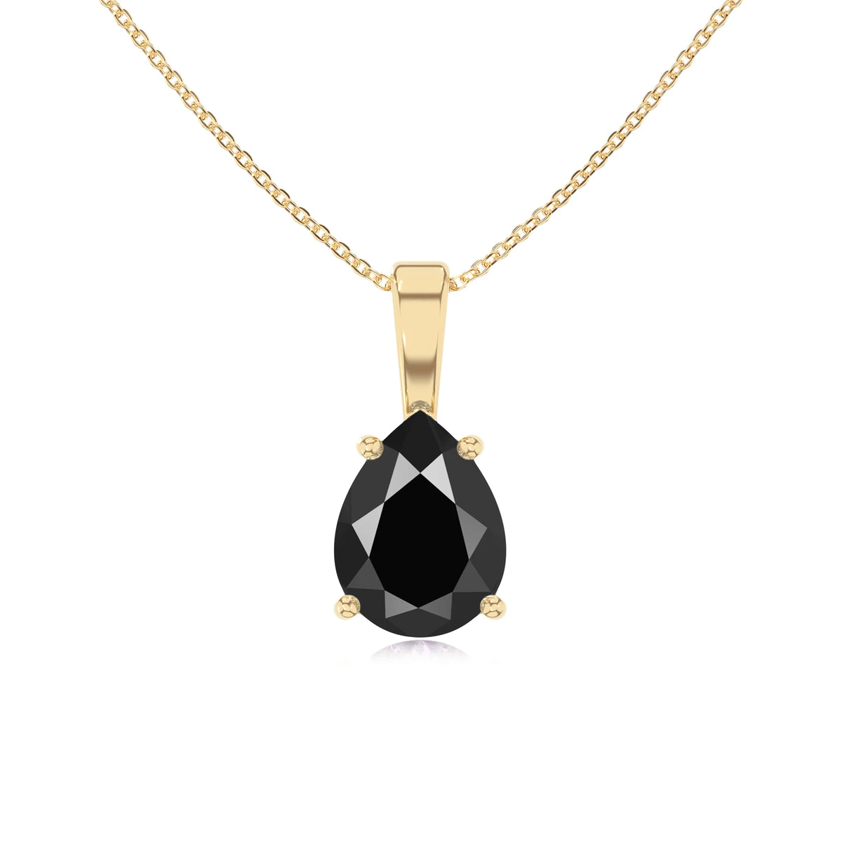 natural black-onyx pear solitaire necklaces in yellow gold 