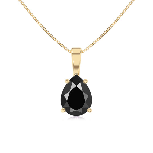 natural black-onyx pear solitaire necklaces in yellow gold 