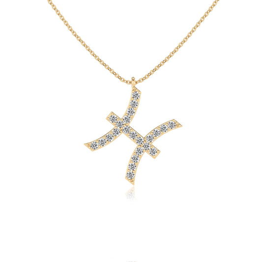 lab grown moissanite round necklaces in yellow gold 