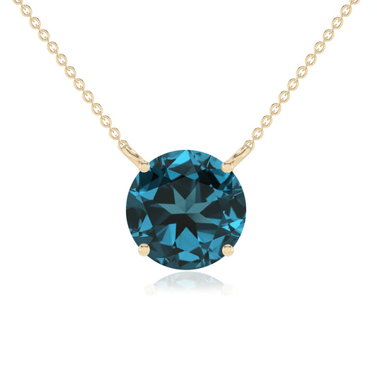 natural london-blue-topaz round solitaire necklaces in yellow gold 
