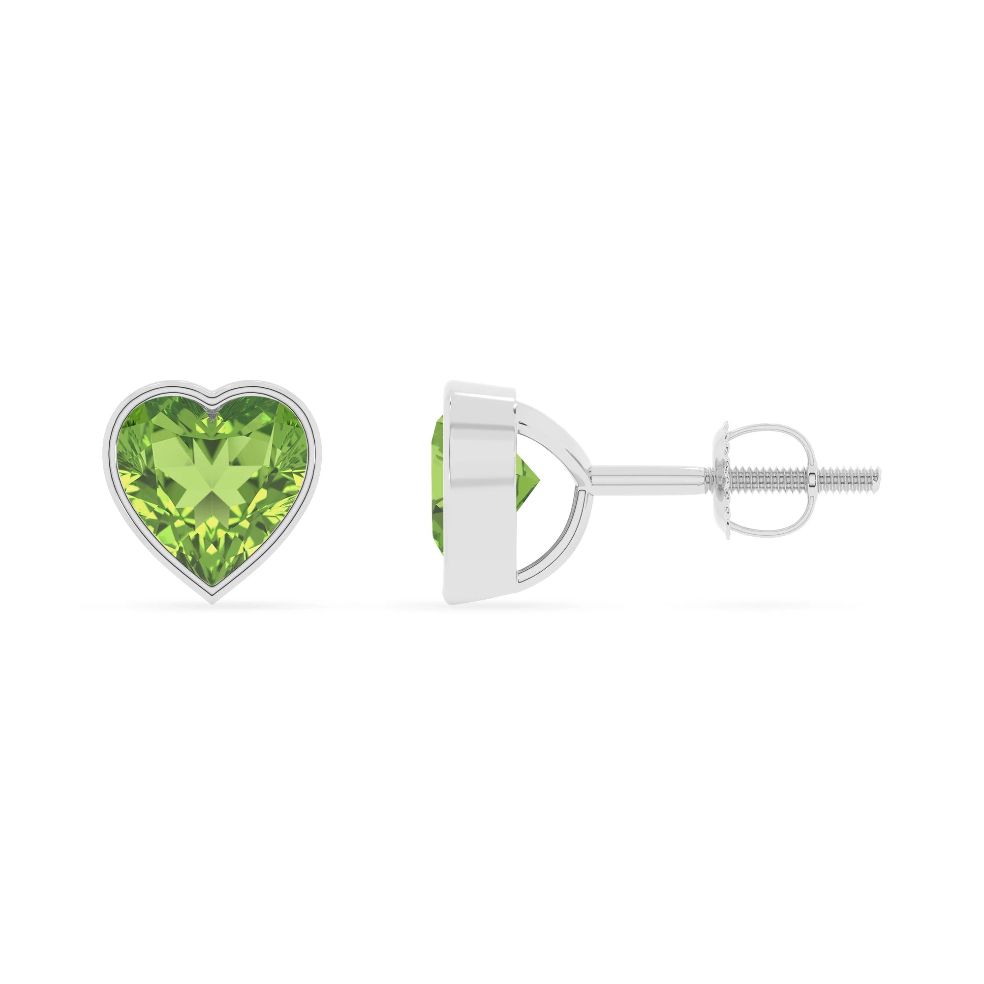 natural peridot heart stud earrings in white gold 