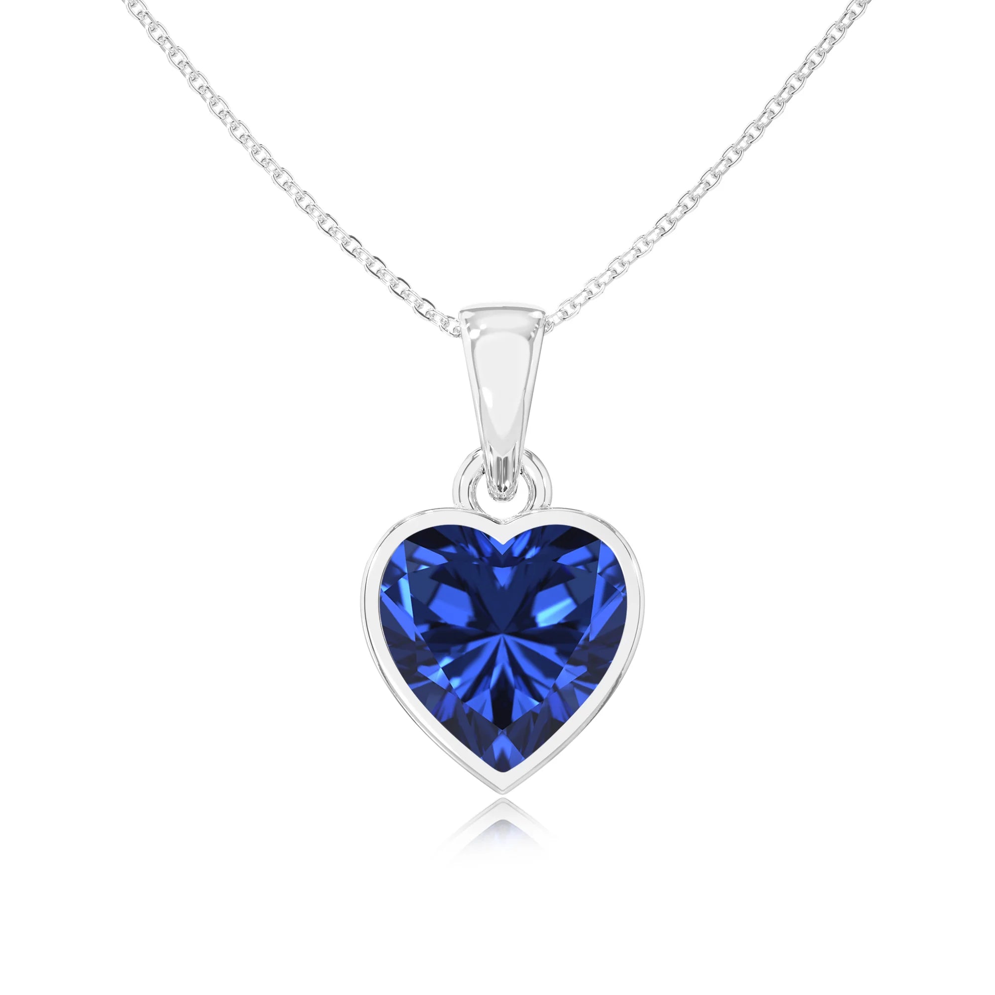 lab grown blue-sapphire heart solitaire necklaces in sterling silver 