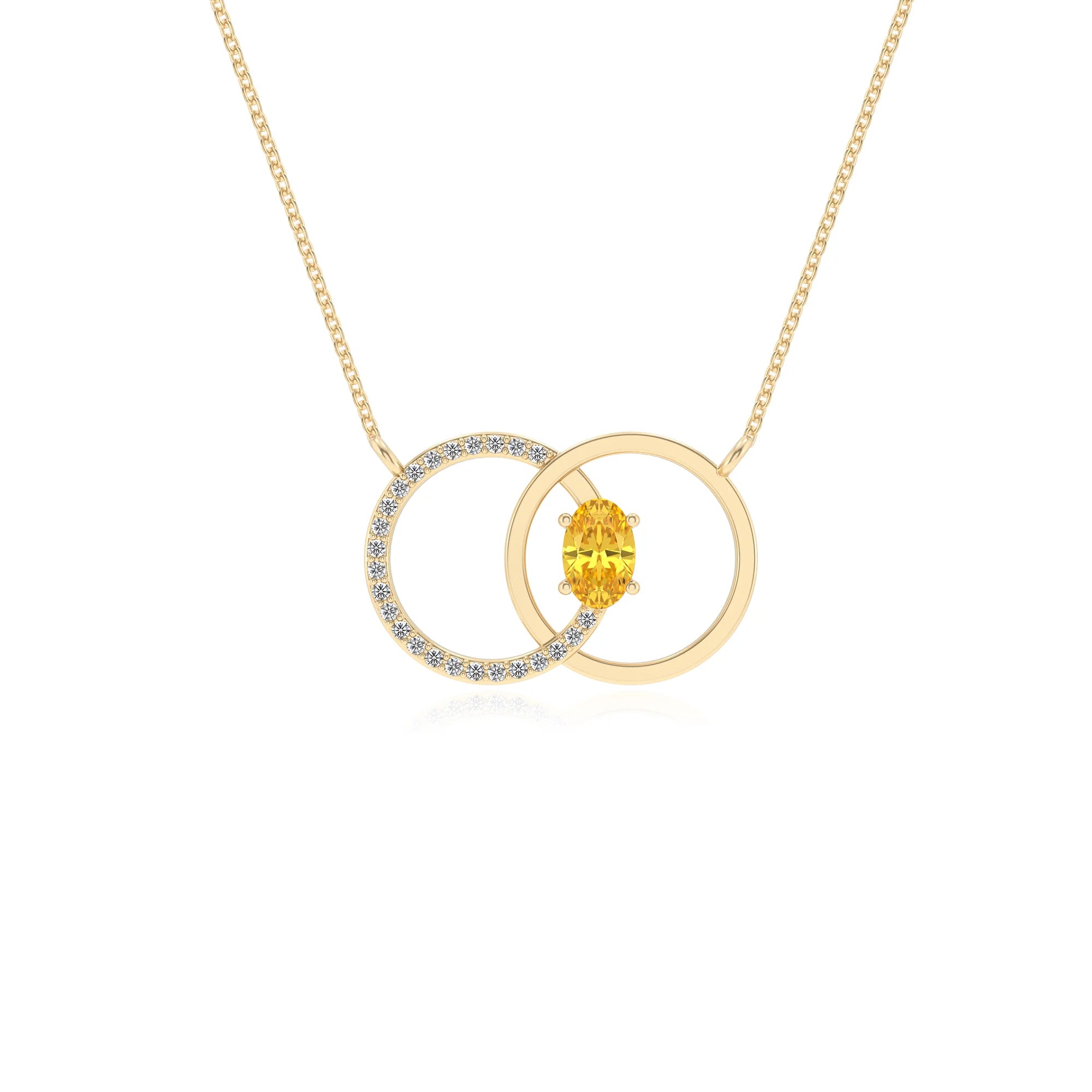 lab grown yellow sapphire oval solitaire necklaces in yellow gold 