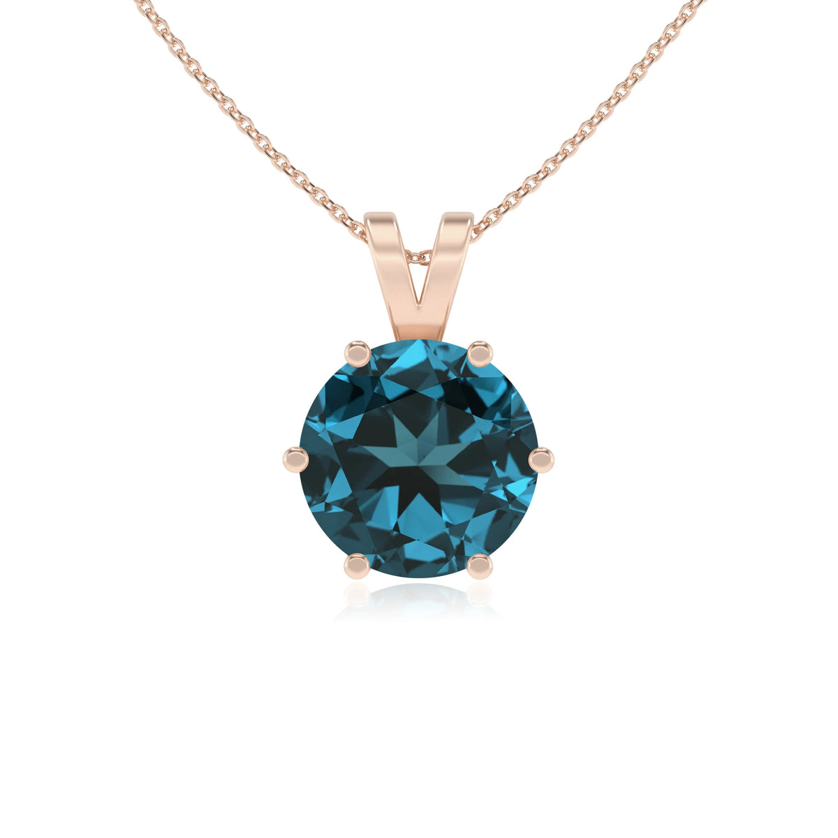 natural london-blue-topaz round solitaire v-bale necklaces in rose gold 