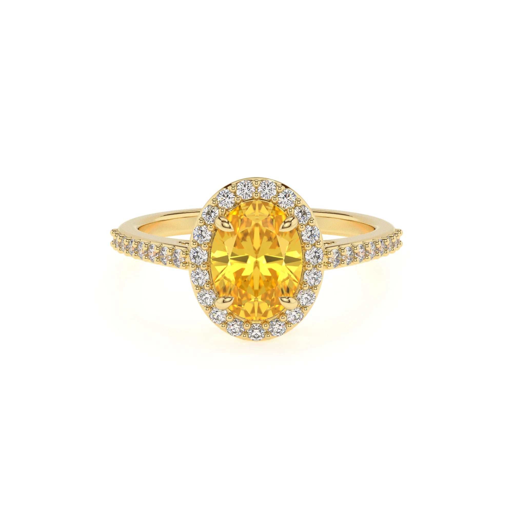 lab grown yellow-sapphire oval solitaire rings in yellow gold 
