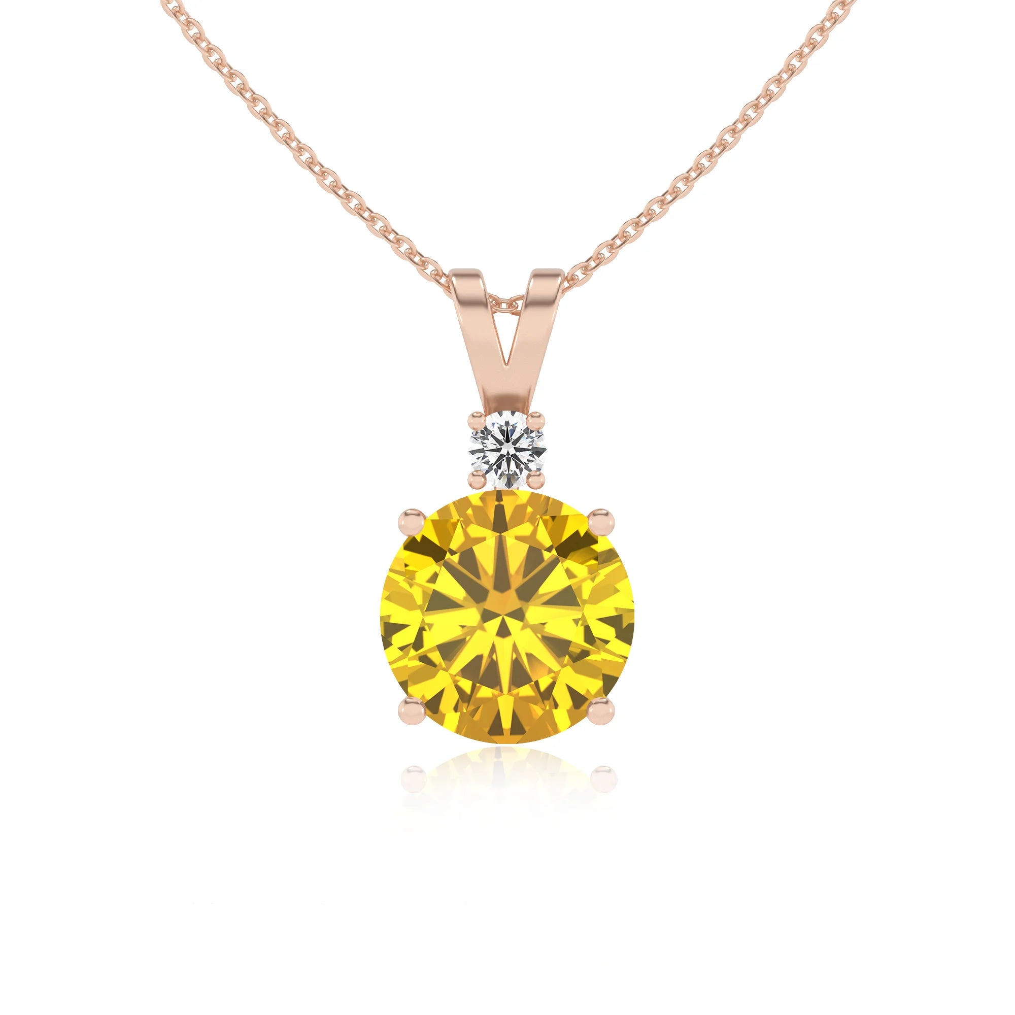 lab grown yellow-sapphire round solitaire v-bale necklaces in rose gold 