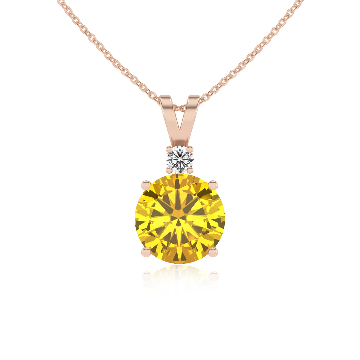 lab grown yellow-sapphire round solitaire v-bale necklaces in rose gold 