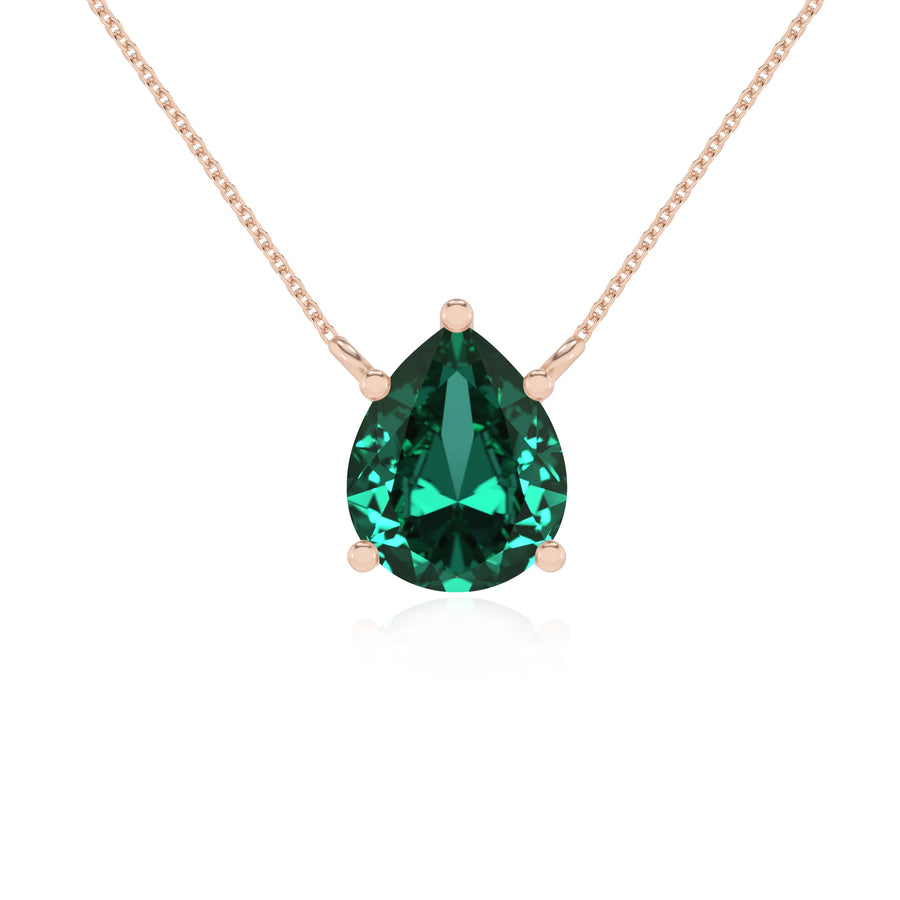 lab grown emerald pear solitaire necklaces in rose gold 